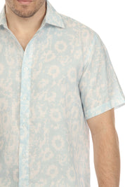 100% Linen Short Sleeve Abstract Bloom Print Shirt