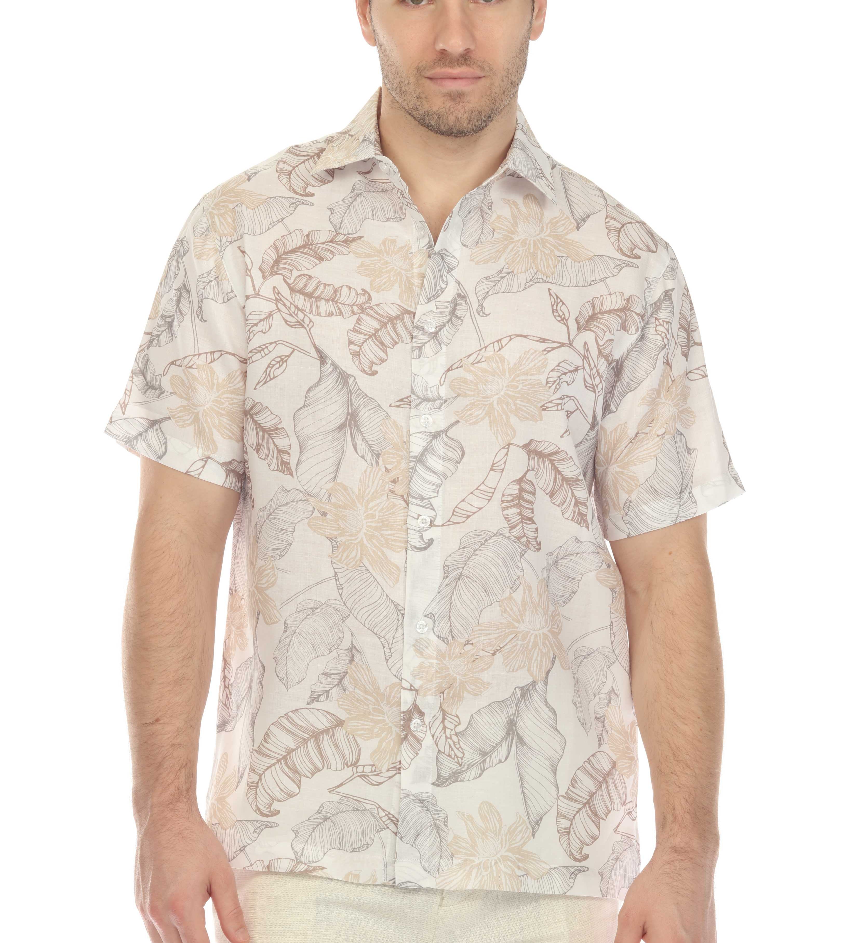 Mojito Men's Casual Printed Linen Resort Shirt Short Sleeve Button Down