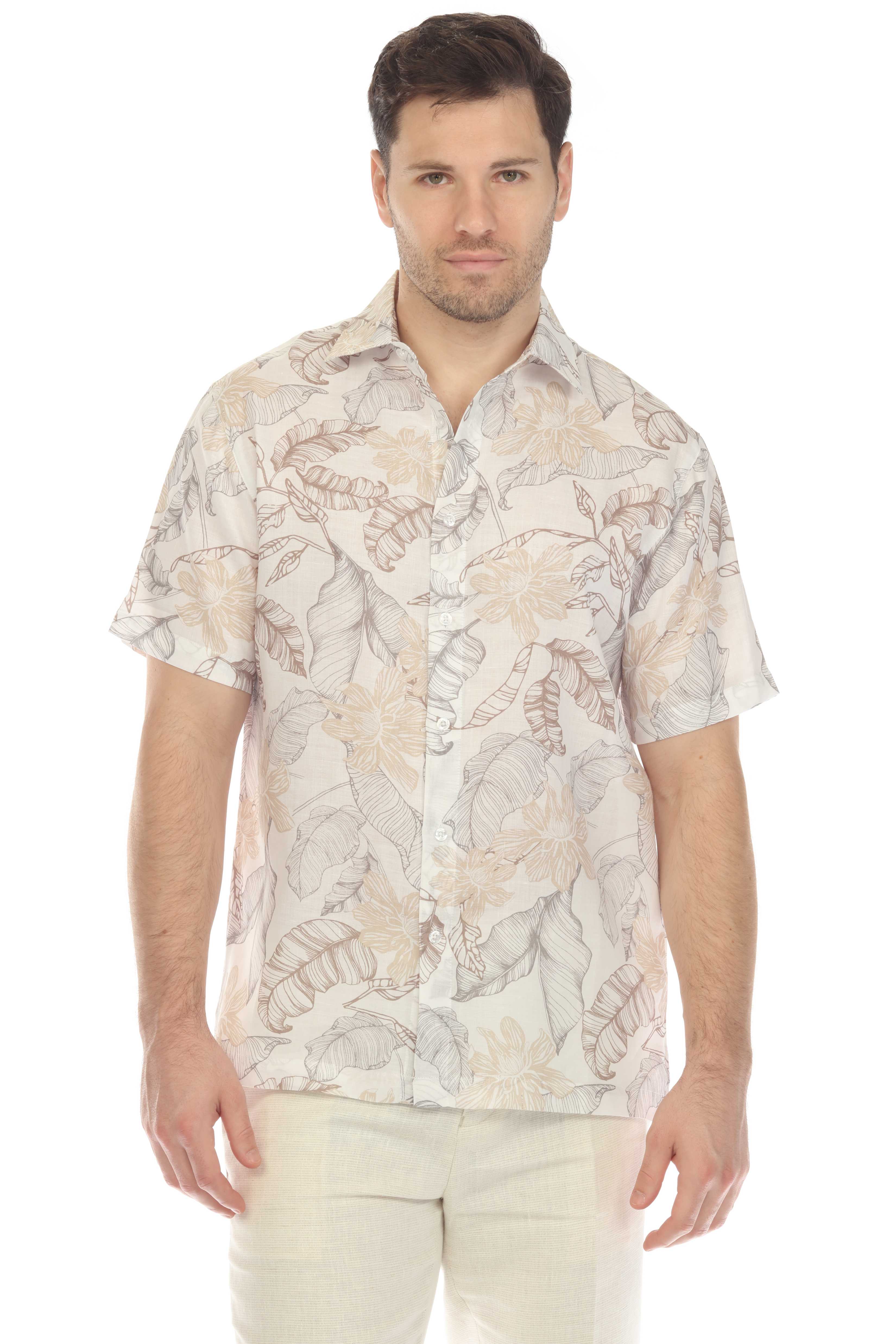 Mojito Men's Casual Printed Linen Resort Shirt Short Sleeve Button Down