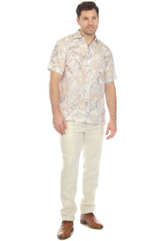 Mojito Men's Casual Printed Linen Resort Shirt Short Sleeve Button Down