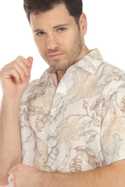 Mojito Men's Casual Printed Linen Resort Shirt Short Sleeve Button Down