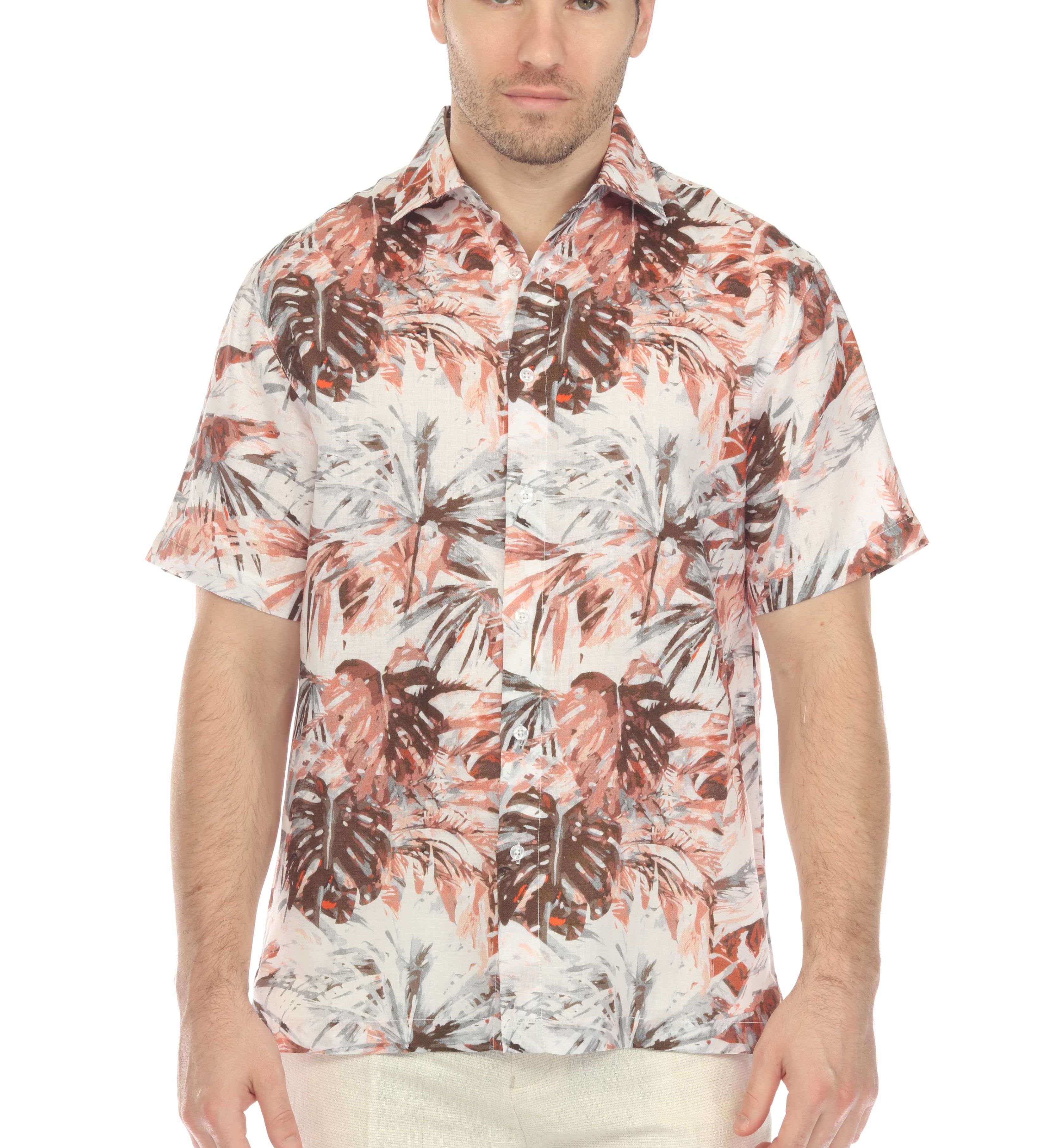 100% Linen Natural Hawaiian Short Sleeve Shirt