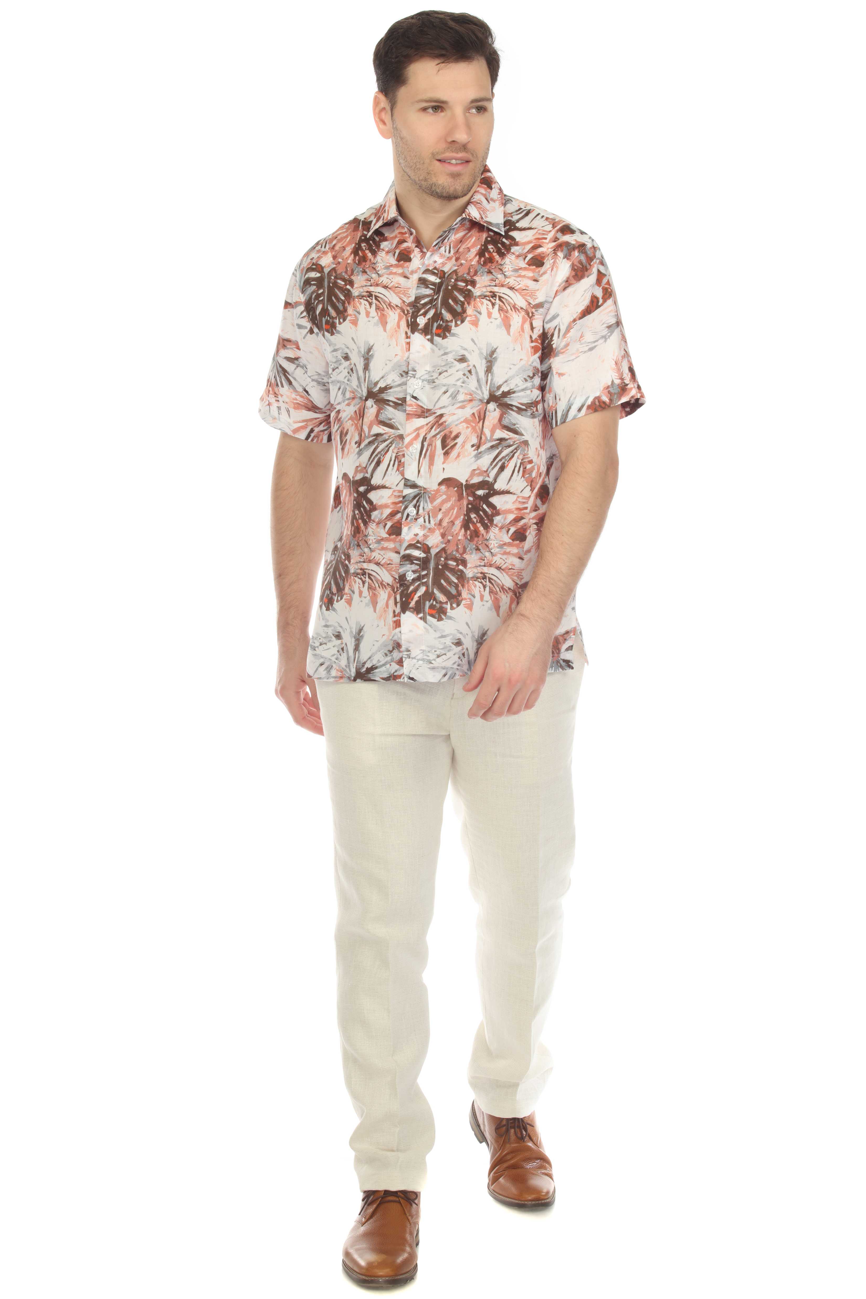 100% Linen Natural Hawaiian Short Sleeve Shirt