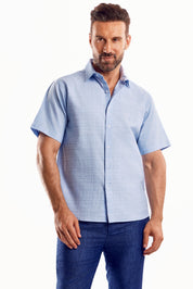 Cross Hatch Linen Blend Short Sleeve Shirt