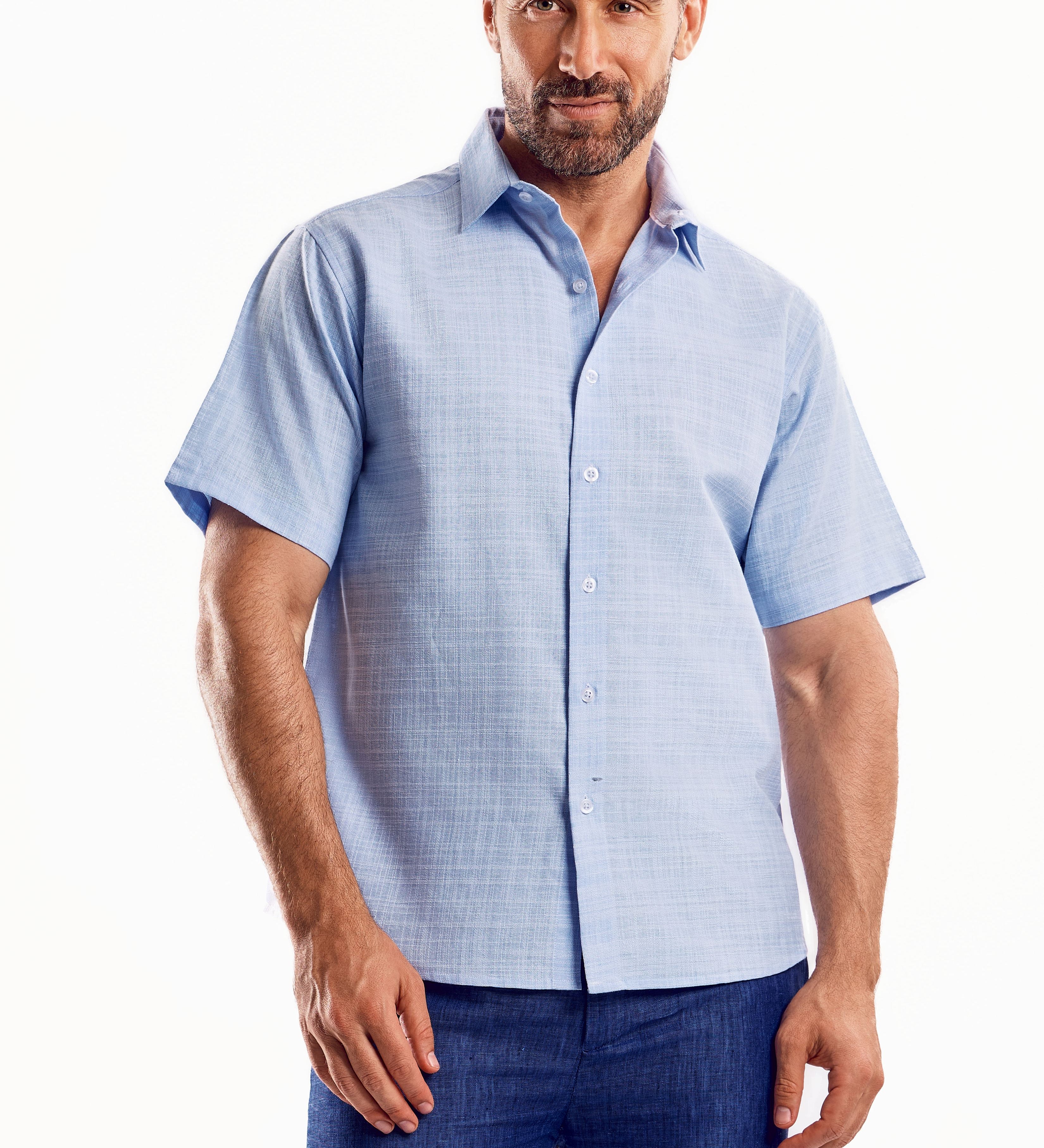 Cross Hatch Linen Blend Short Sleeve Shirt