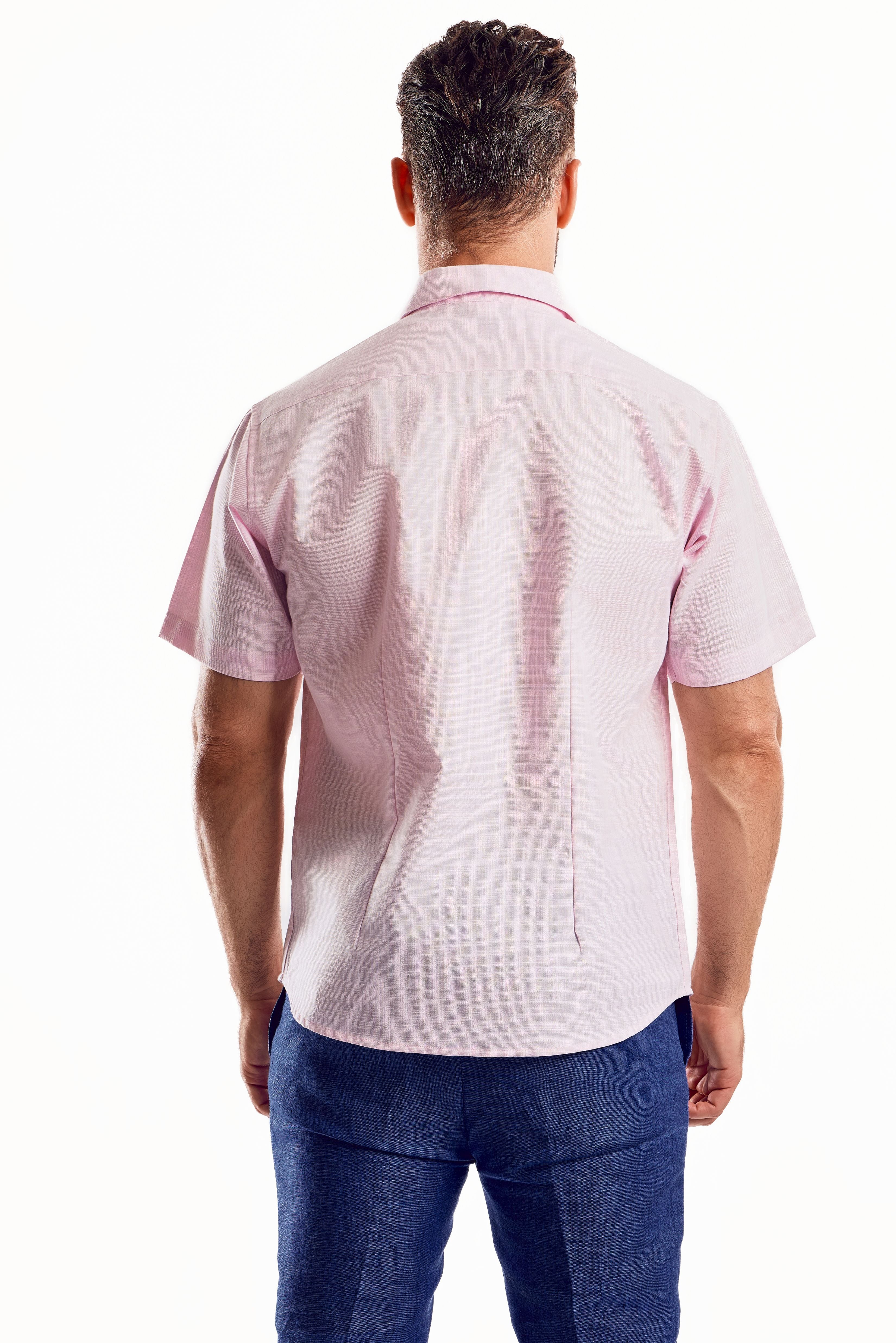 Cross Hatch Linen Blend Short Sleeve Shirt