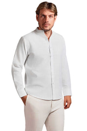 Cross Hatch  Linen Blend Mandarin Collar Long Sleeve Shirt