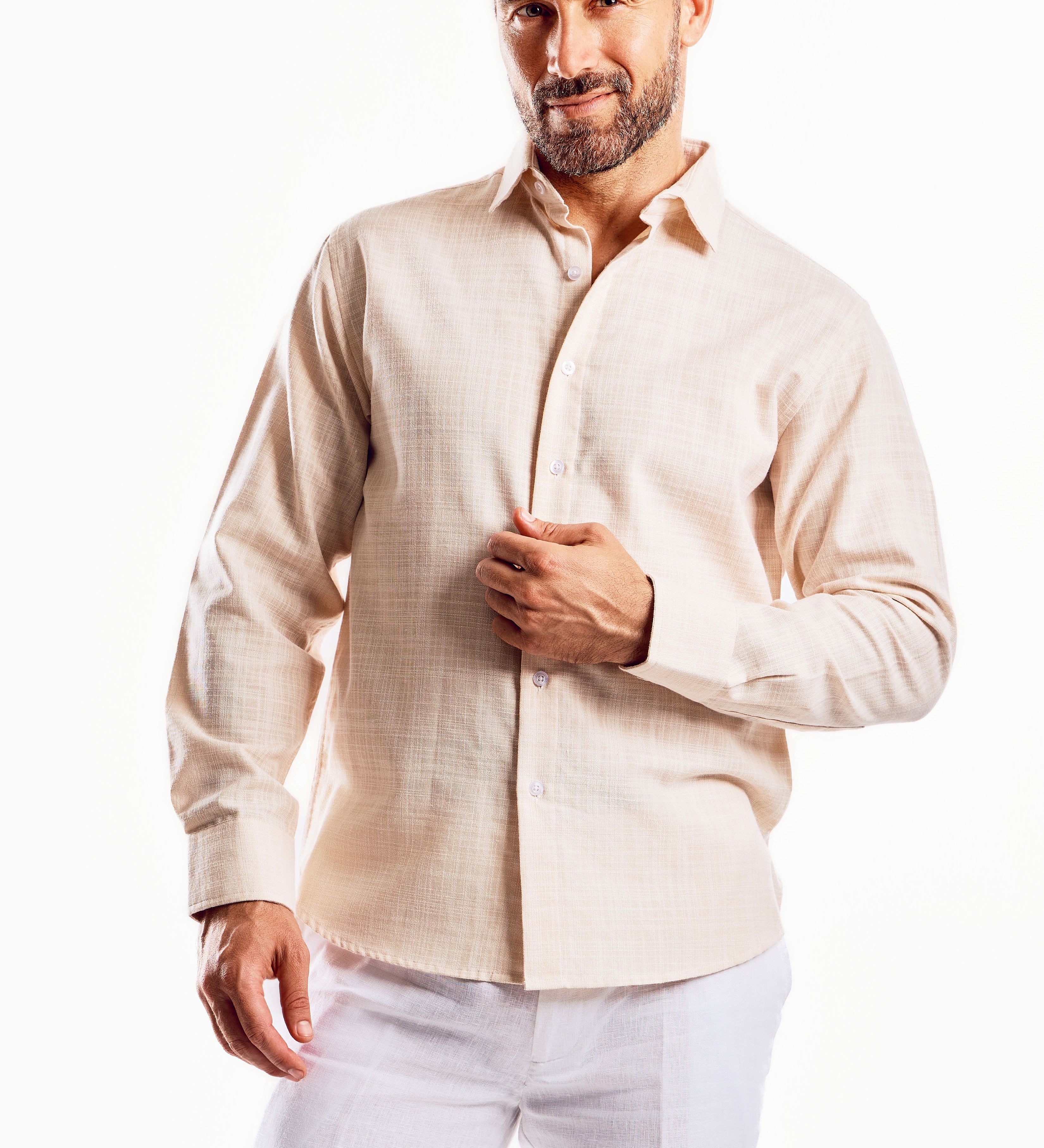 Cross Hatch Linen Blend Long Sleeve Shirt