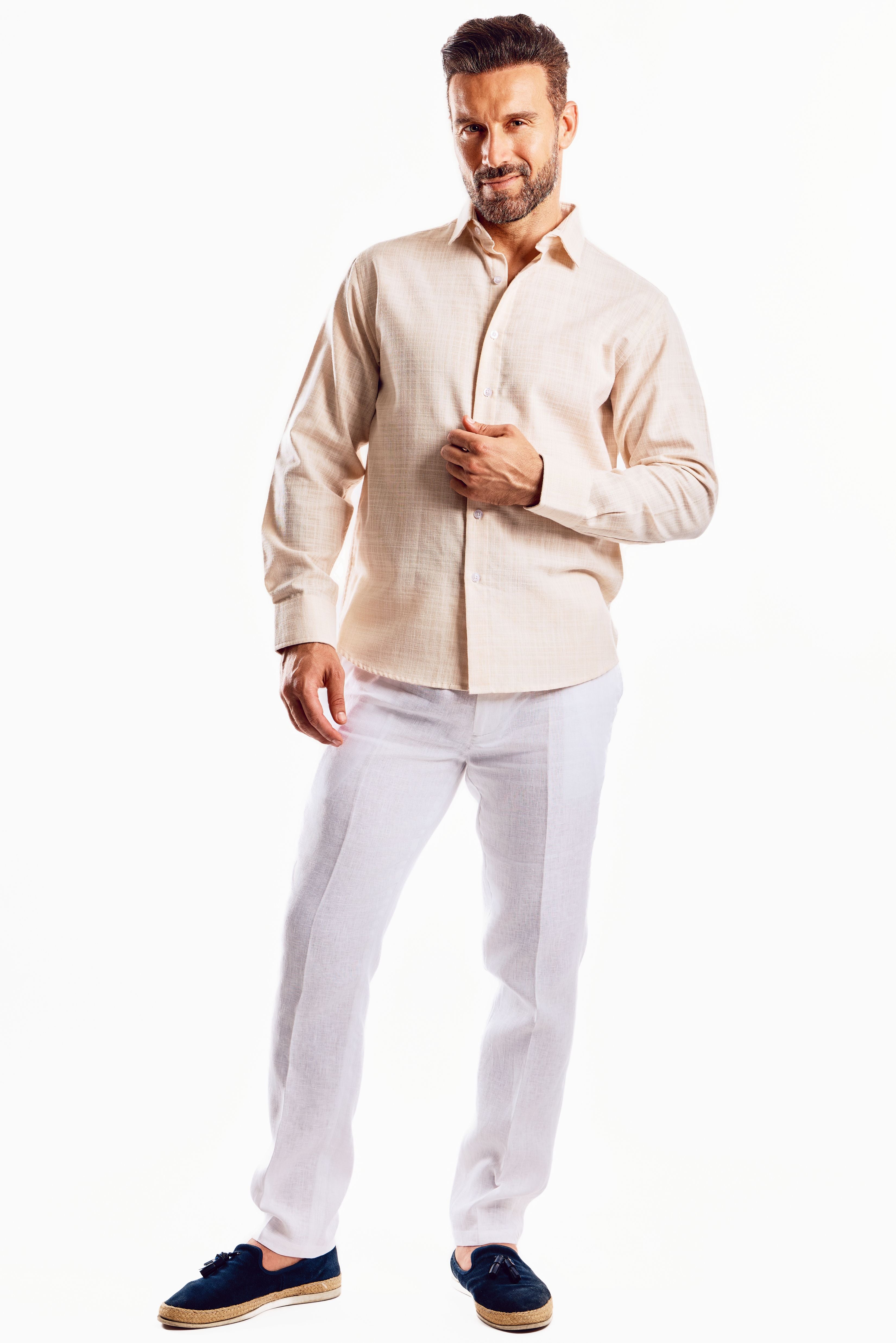 Cross Hatch Linen Blend Long Sleeve Shirt