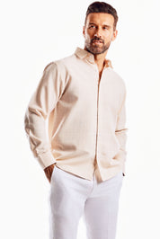 Cross Hatch Linen Blend Long Sleeve Shirt