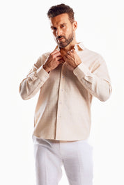 Cross Hatch Linen Blend Long Sleeve Shirt