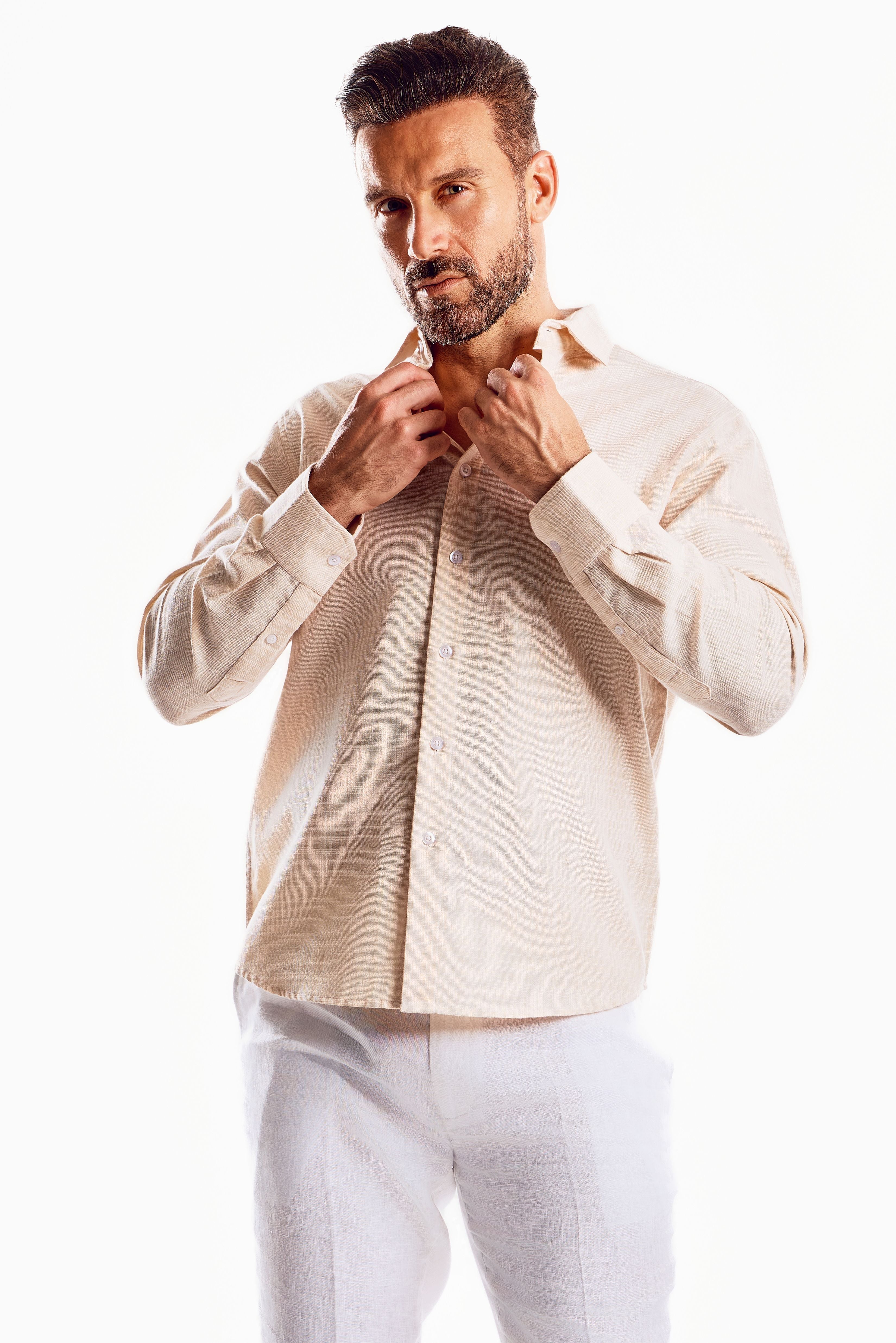 Cross Hatch Linen Blend Long Sleeve Shirt