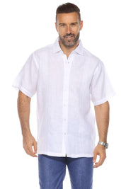 Men's 100% Linen Resort Shirt Short Sleeve with Embroidery Accent