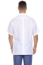 Men's 100% Linen Resort Shirt Short Sleeve with Embroidery Accent