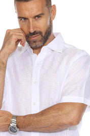 Men's 100% Linen Resort Shirt Short Sleeve with Embroidery Accent