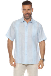 Men's 100% Linen Resort Shirt Short Sleeve with Pin Tuck Accent