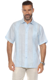 Men's 100% Linen Resort Shirt Short Sleeve with Pin Tuck Accent