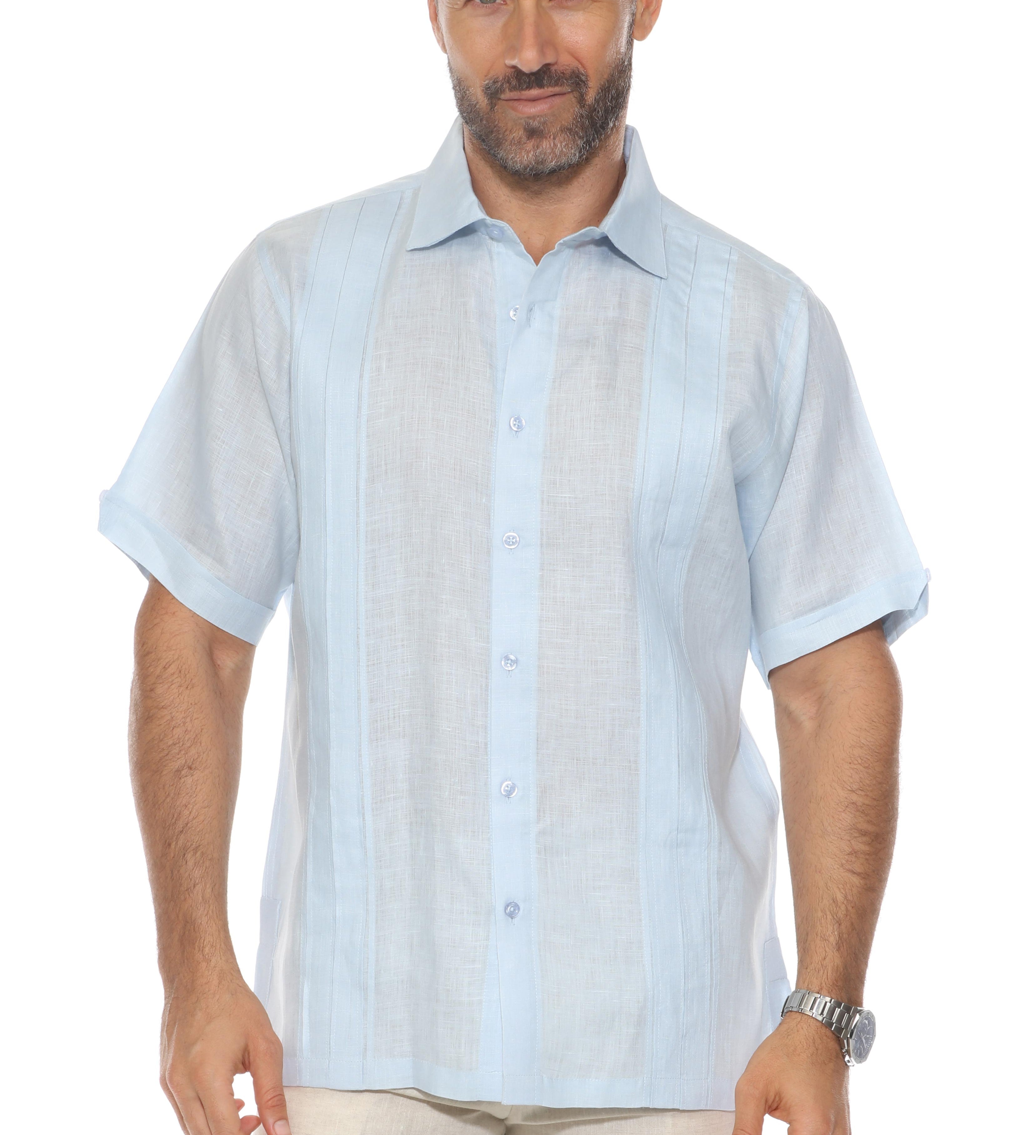 Men's 100% Linen Resort Shirt Short Sleeve with Pin Tuck Accent