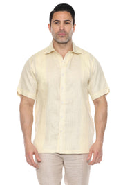 Men's 100% Linen Resort Shirt Short Sleeve with Pin Tuck Accent