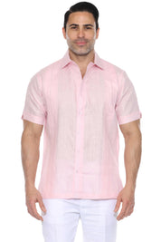 Men's 100% Linen Resort Shirt Short Sleeve with Pin Tuck Accent