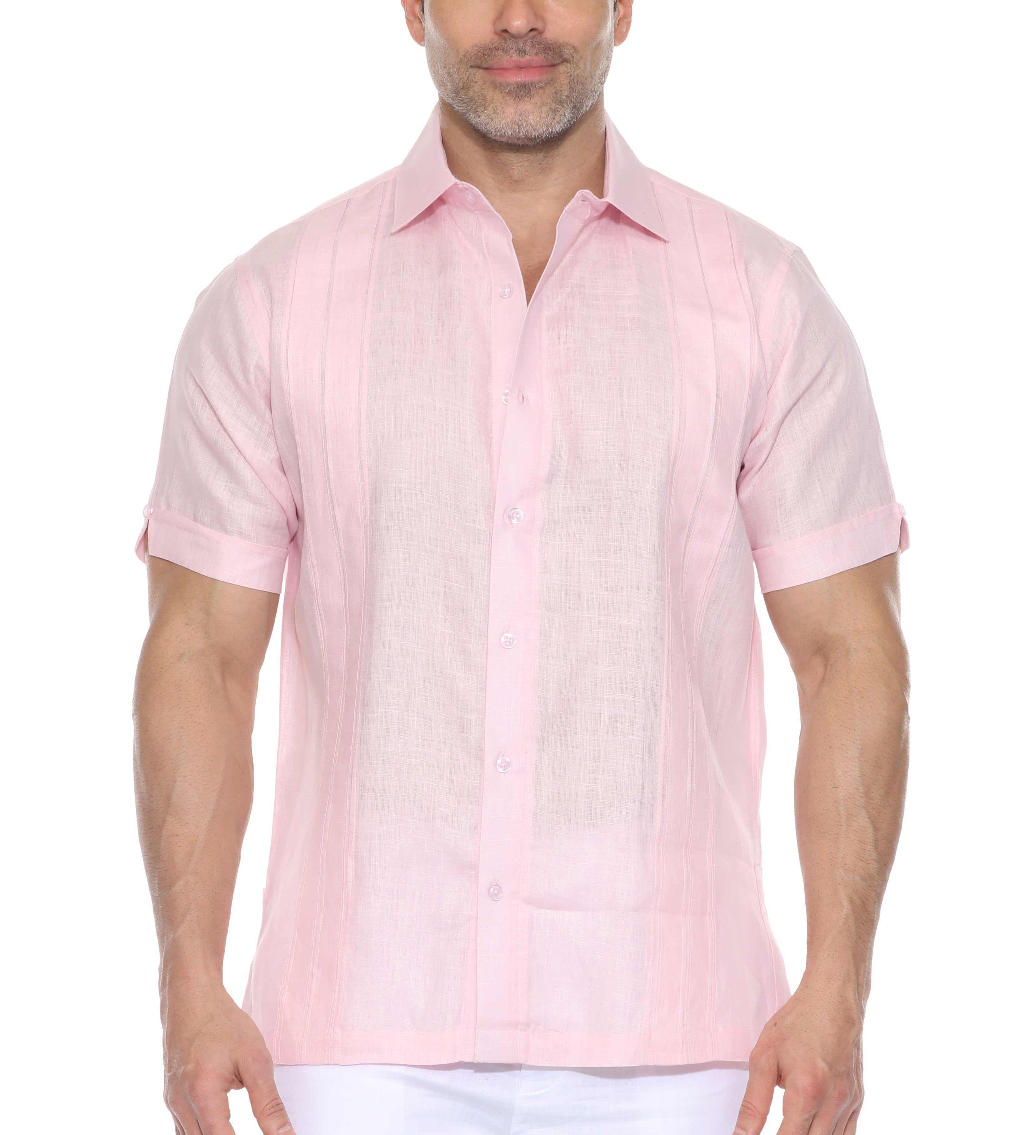 Men's 100% Linen Resort Shirt Short Sleeve with Pin Tuck Accent