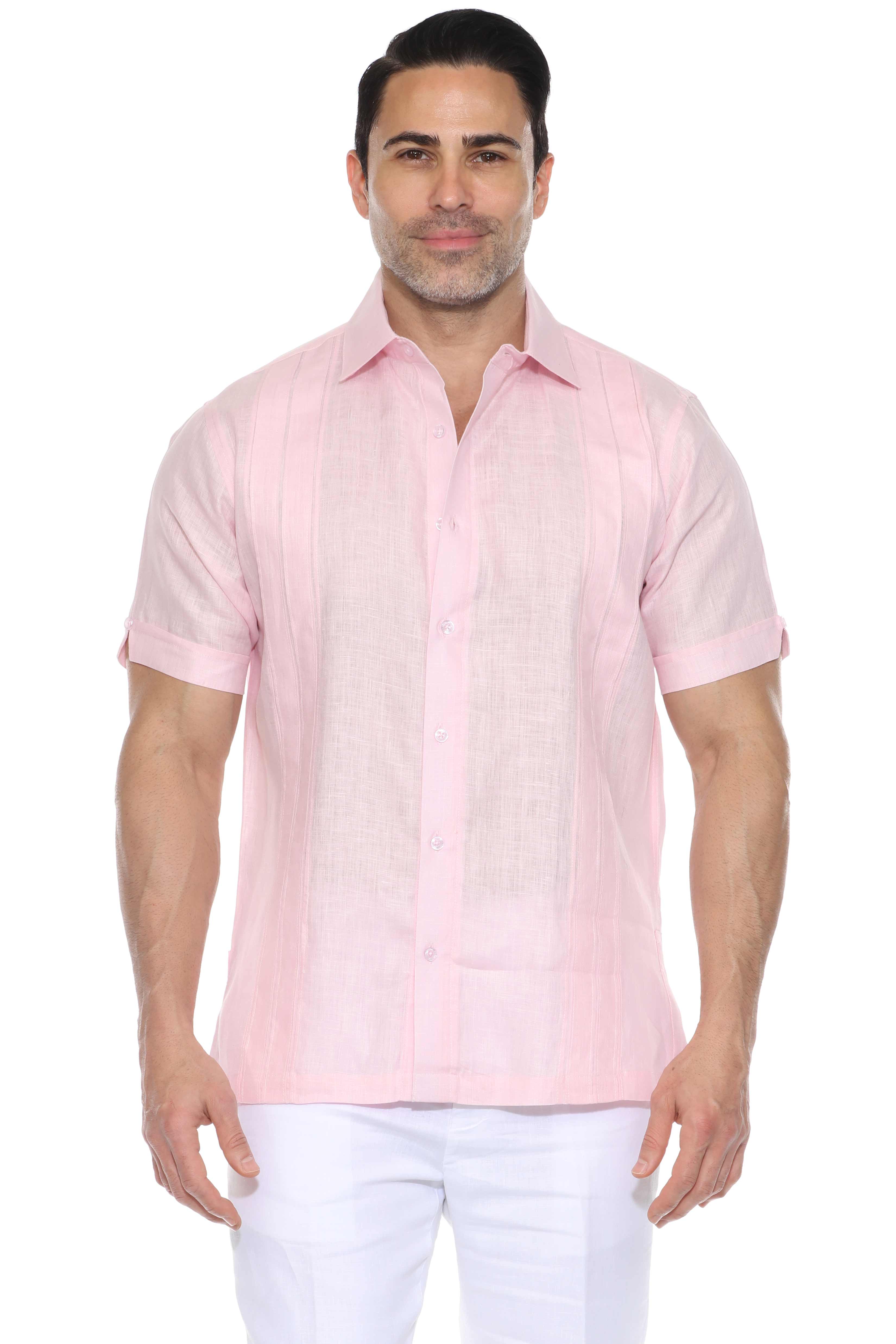 Men's 100% Linen Resort Shirt Short Sleeve with Pin Tuck Accent