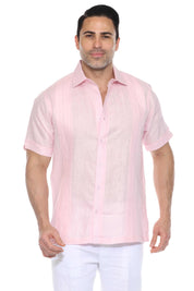 Men's 100% Linen Resort Shirt Short Sleeve with Pin Tuck Accent