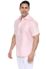 Men's 100% Linen Resort Shirt Short Sleeve with Pin Tuck Accent