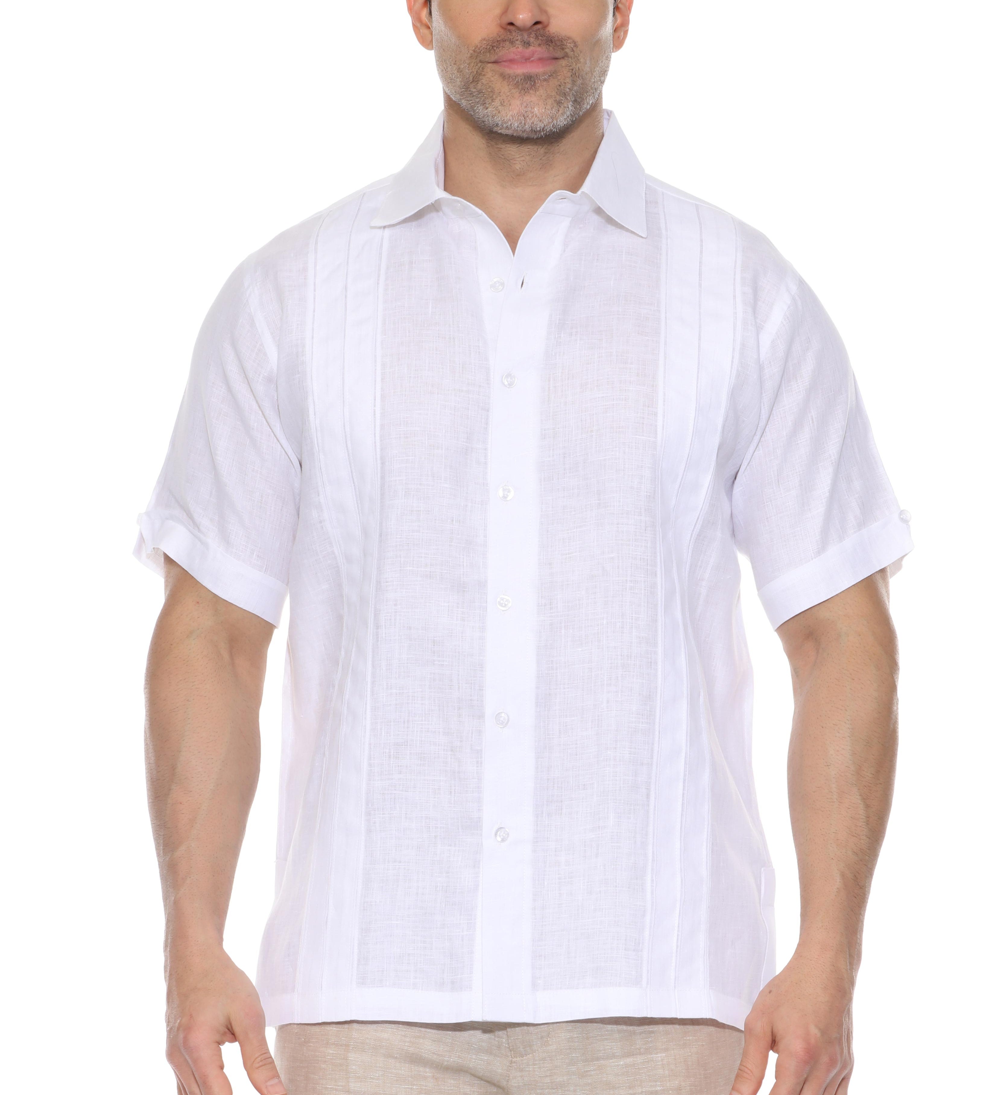 Men's 100% Linen Resort Shirt Short Sleeve with Pin Tuck Accent