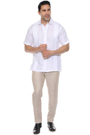 Men's 100% Linen Resort Shirt Short Sleeve with Pin Tuck Accent