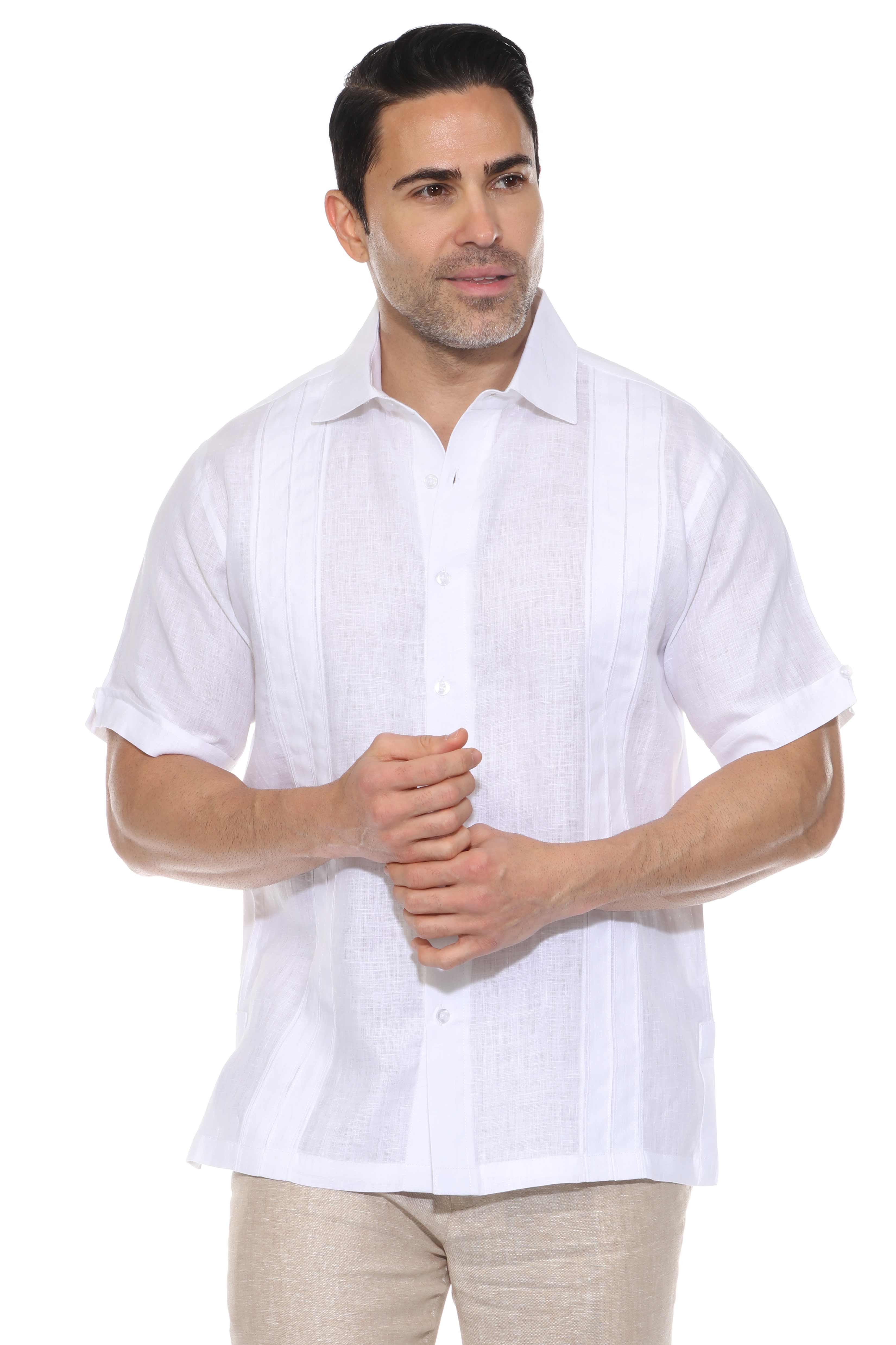 Men's 100% Linen Resort Shirt Short Sleeve with Pin Tuck Accent