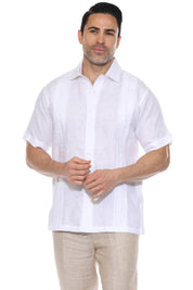 Men's 100% Linen Resort Shirt Short Sleeve with Pin Tuck Accent