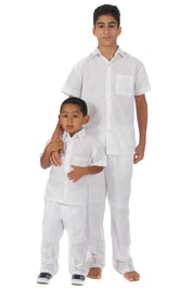 Infant Children and Boys Linen Set with Short Sleeve Shirt and Pant