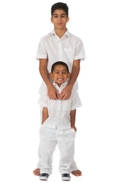 Infant Children and Boys Linen Set with Short Sleeve Shirt and Pant