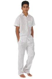 Infant Children and Boys Linen Set with Short Sleeve Shirt and Pant