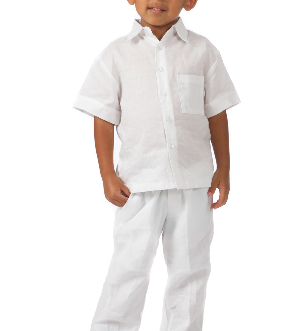 Infant Children and Boys Linen Set with Short Sleeve Shirt and Pant