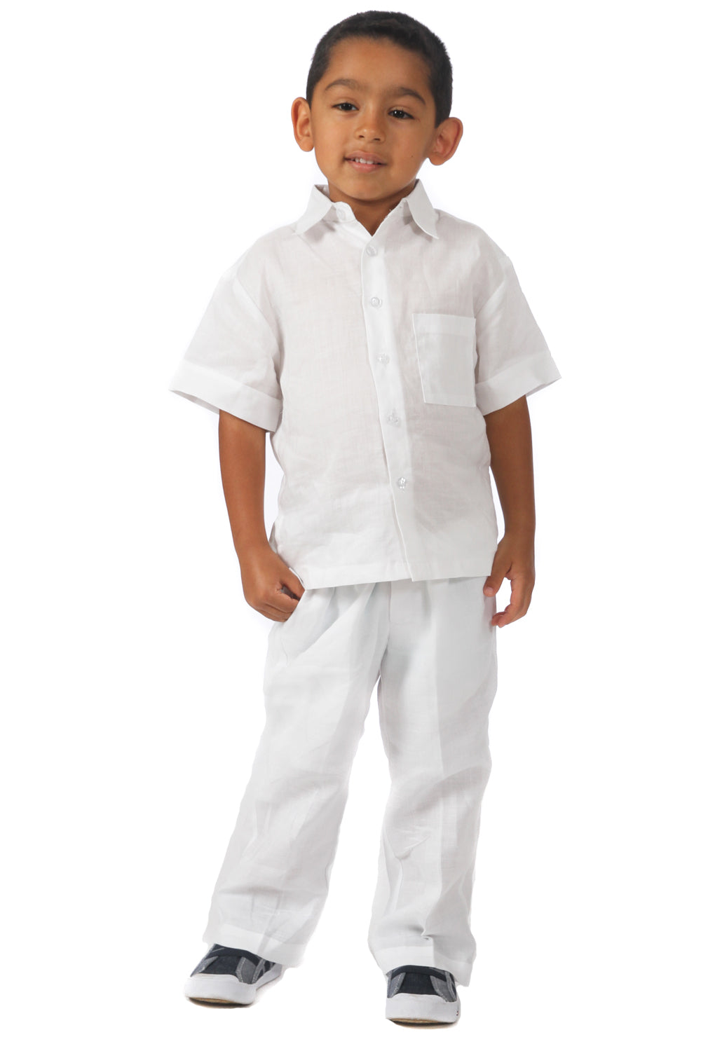 Infant Children and Boys Linen Set with Short Sleeve Shirt and Pant