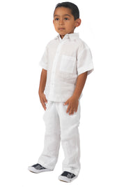 Infant Children and Boys Linen Set with Short Sleeve Shirt and Pant