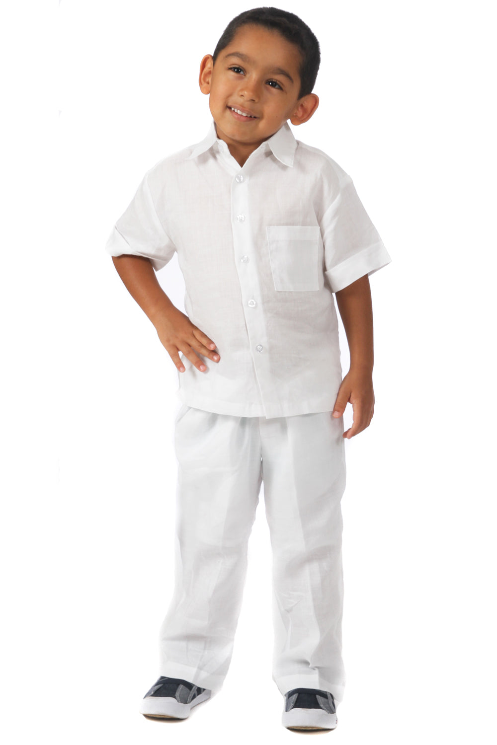 Infant Children and Boys Linen Set with Short Sleeve Shirt and Pant