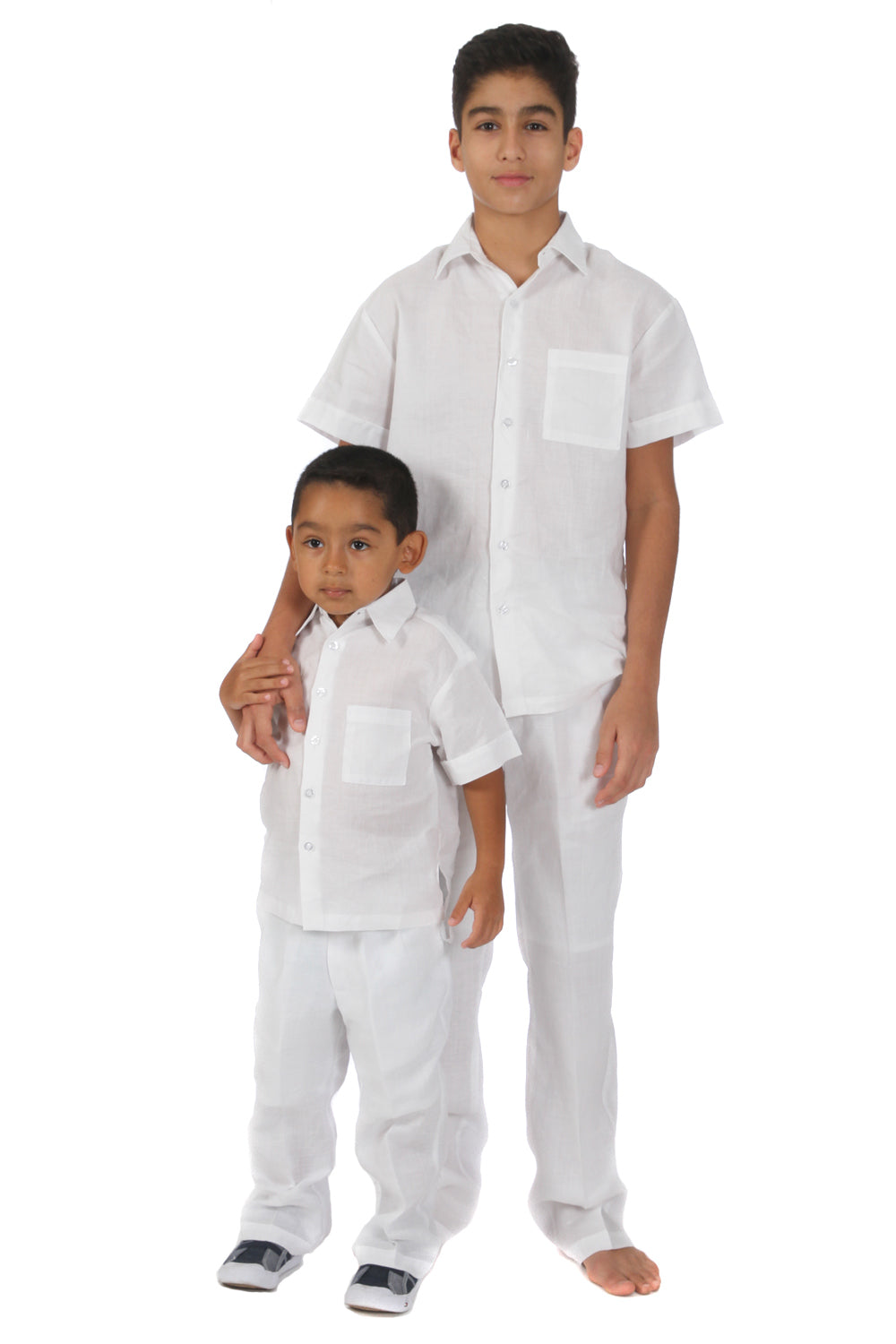 Infant Children and Boys Linen Set with Short Sleeve Shirt and Pant