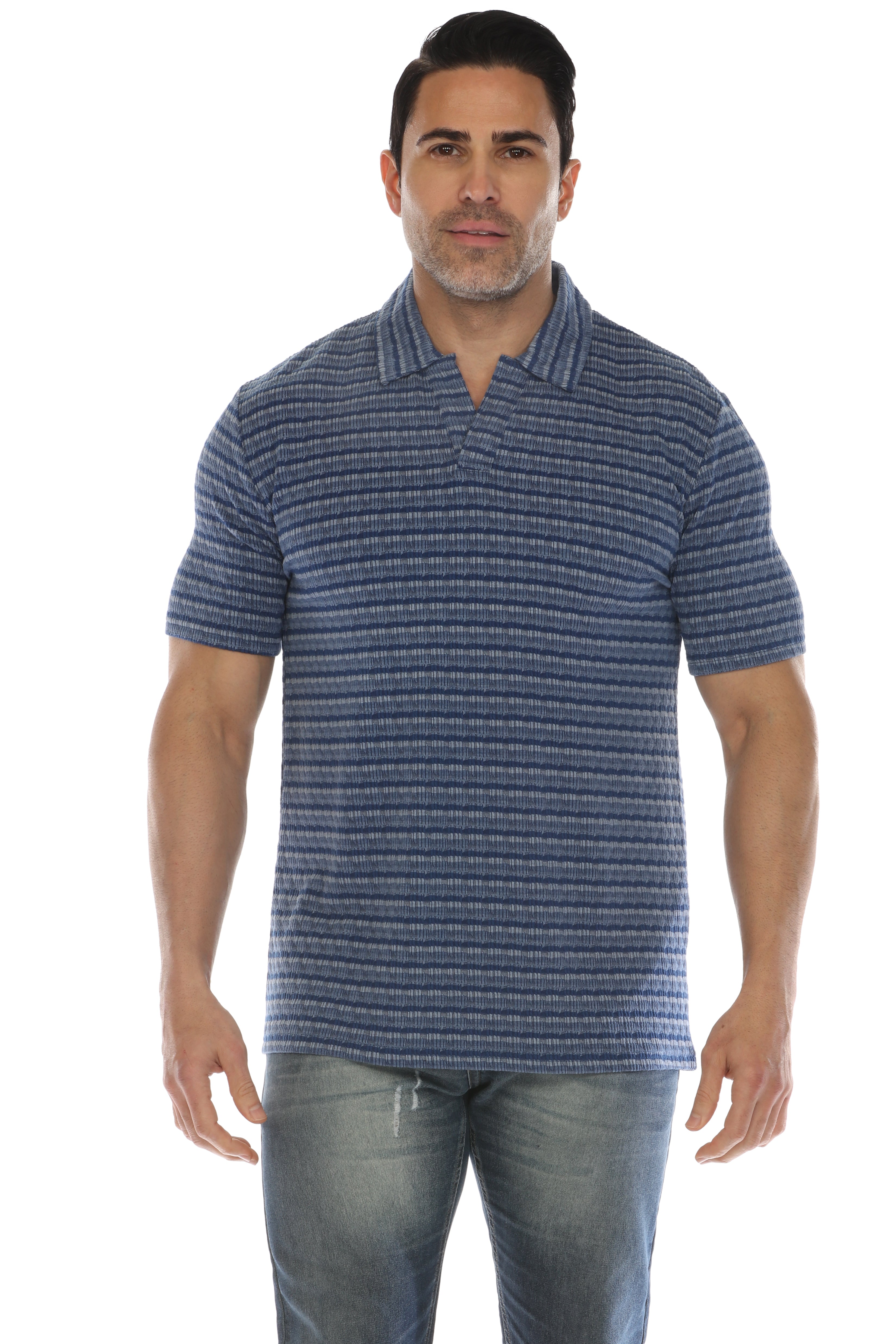 Casual Stylish Textured Stripe Print Polo Shirt