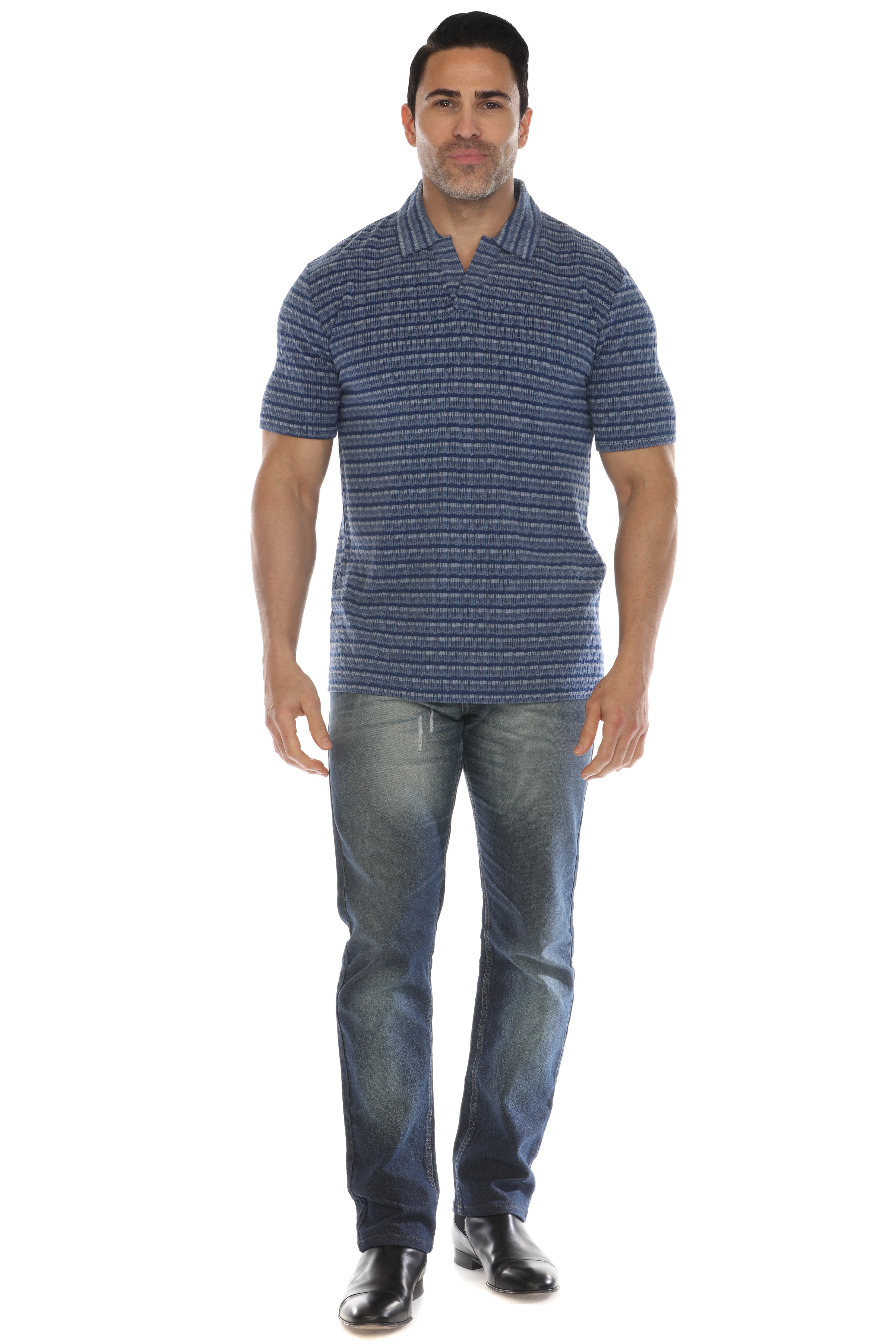 Casual Stylish Textured Stripe Print Polo Shirt