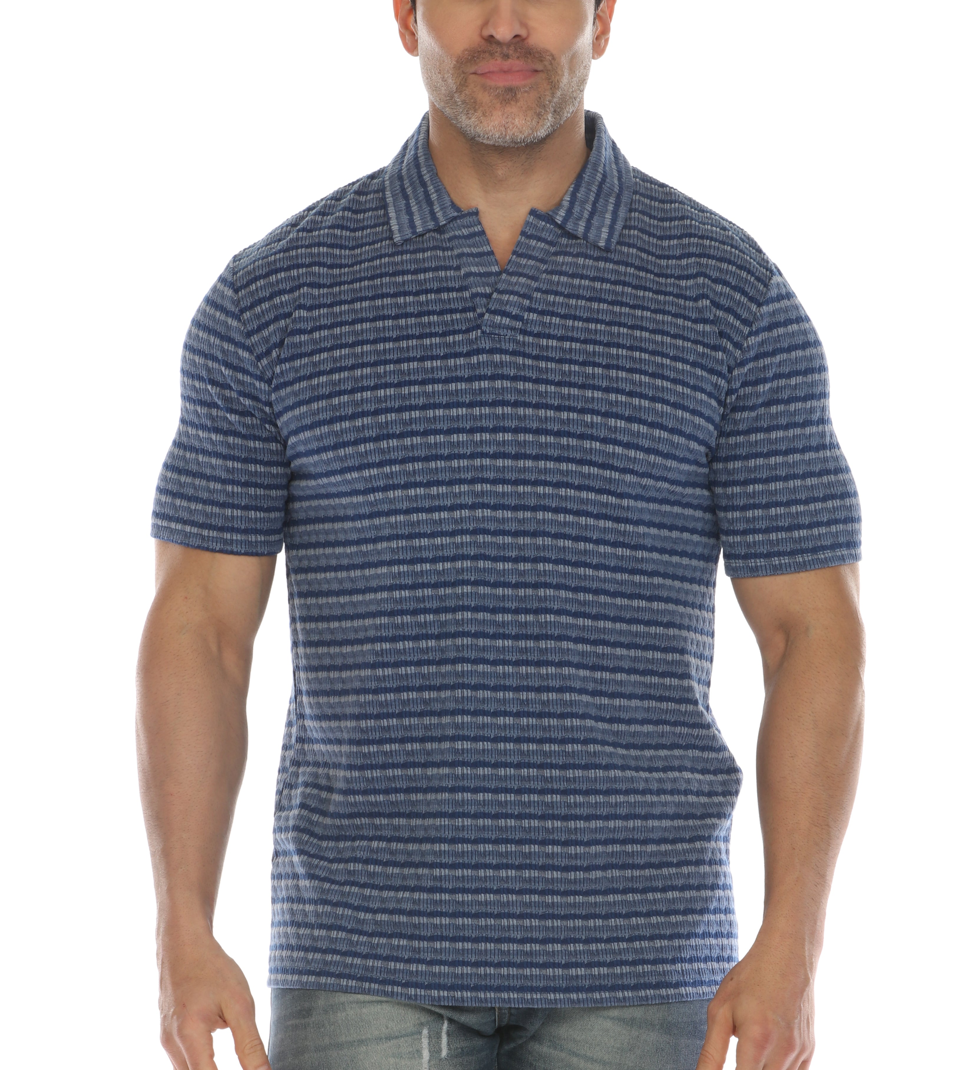 Casual Stylish Textured Stripe Print Polo Shirt