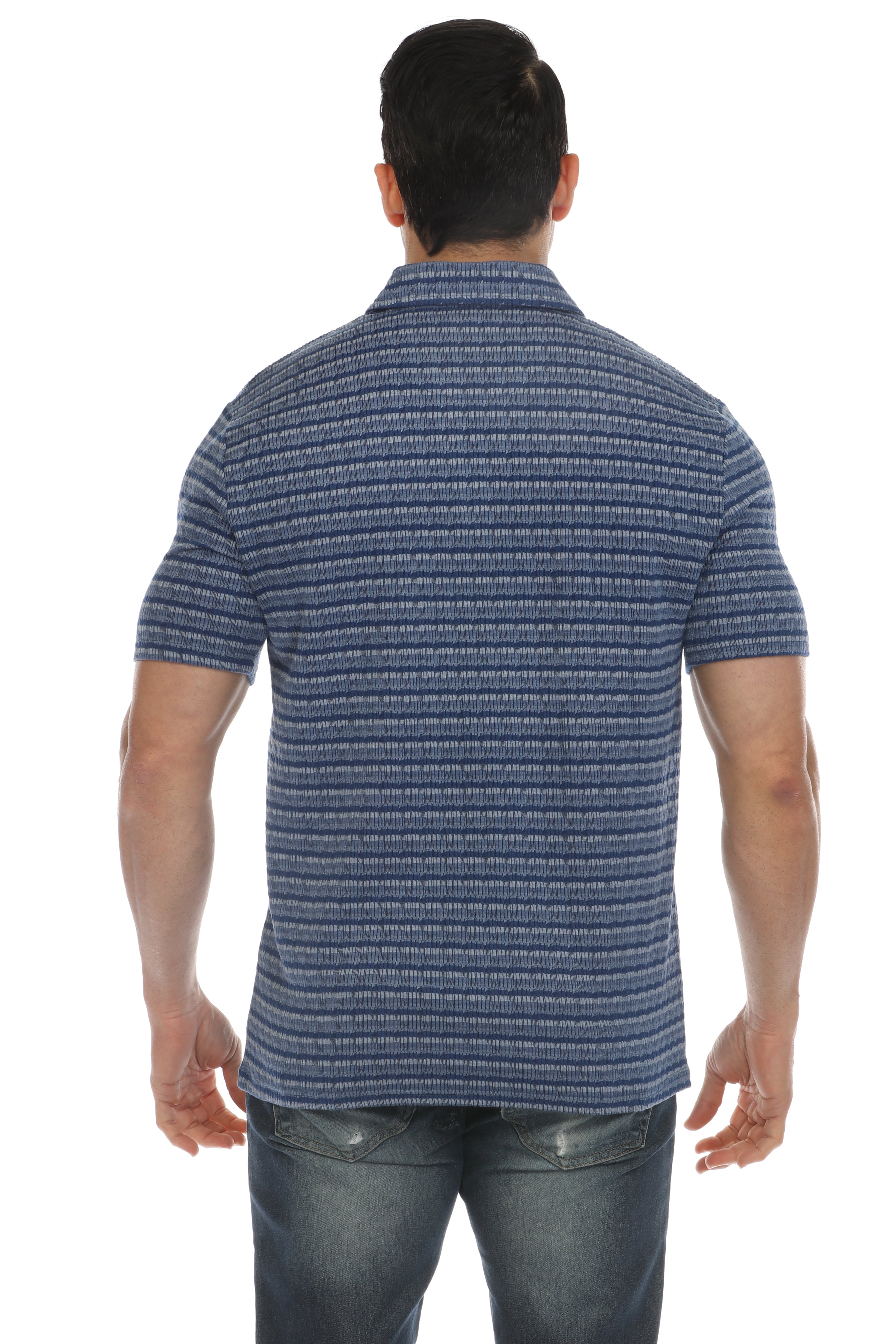 Casual Stylish Textured Stripe Print Polo Shirt