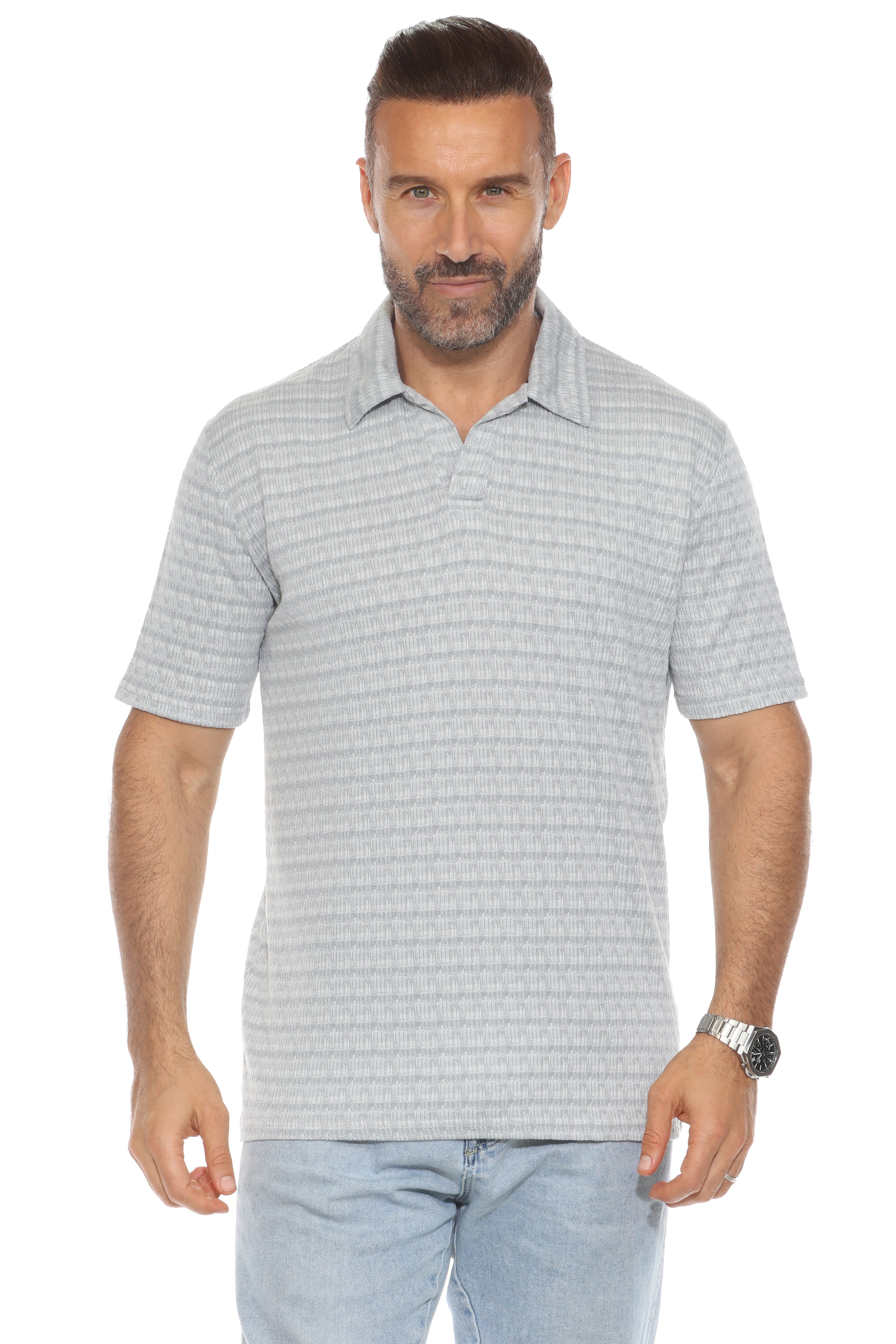 Casual Stylish Textured Stripe Print Polo Shirt