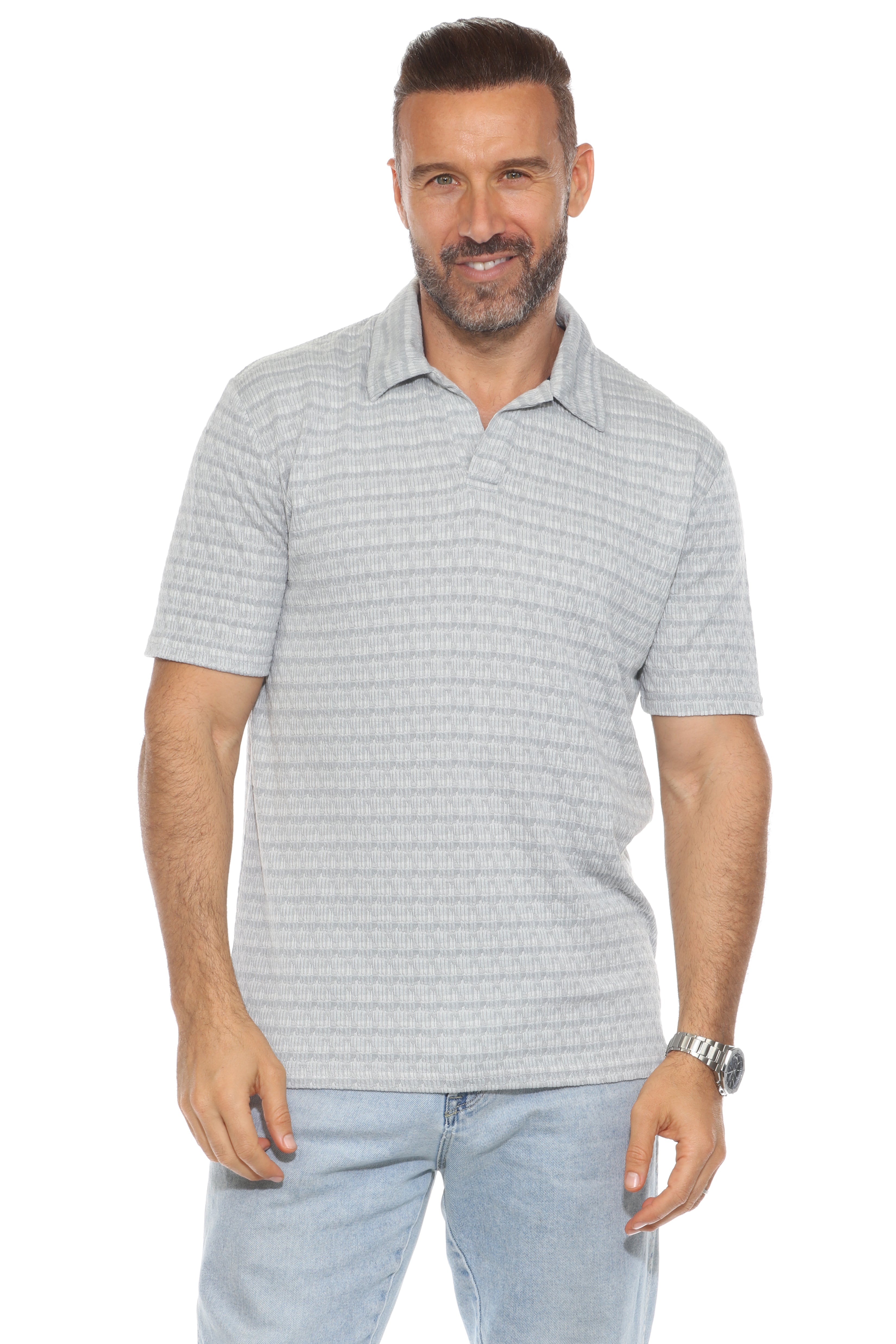 Casual Stylish Textured Stripe Print Polo Shirt