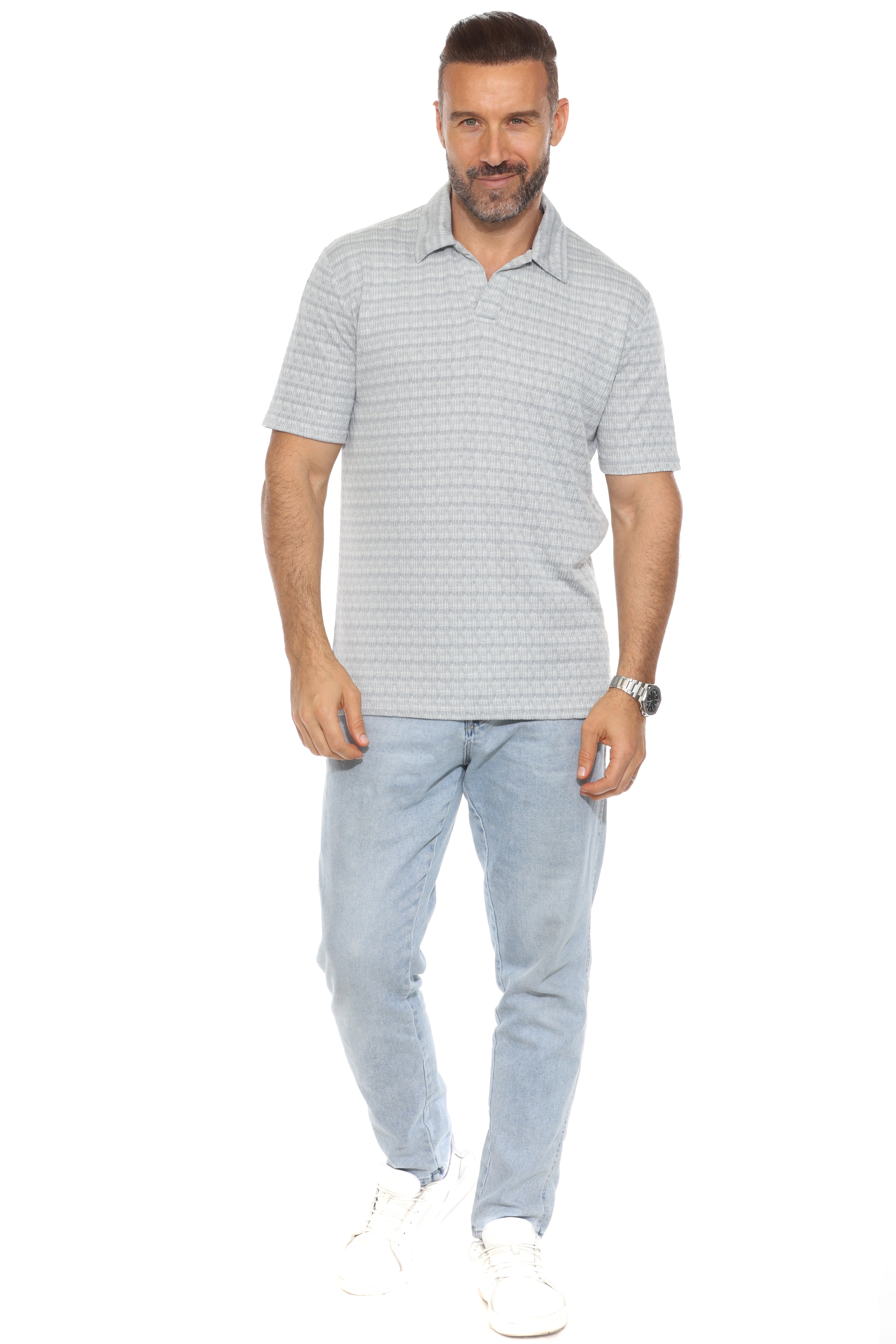 Casual Stylish Textured Stripe Print Polo Shirt