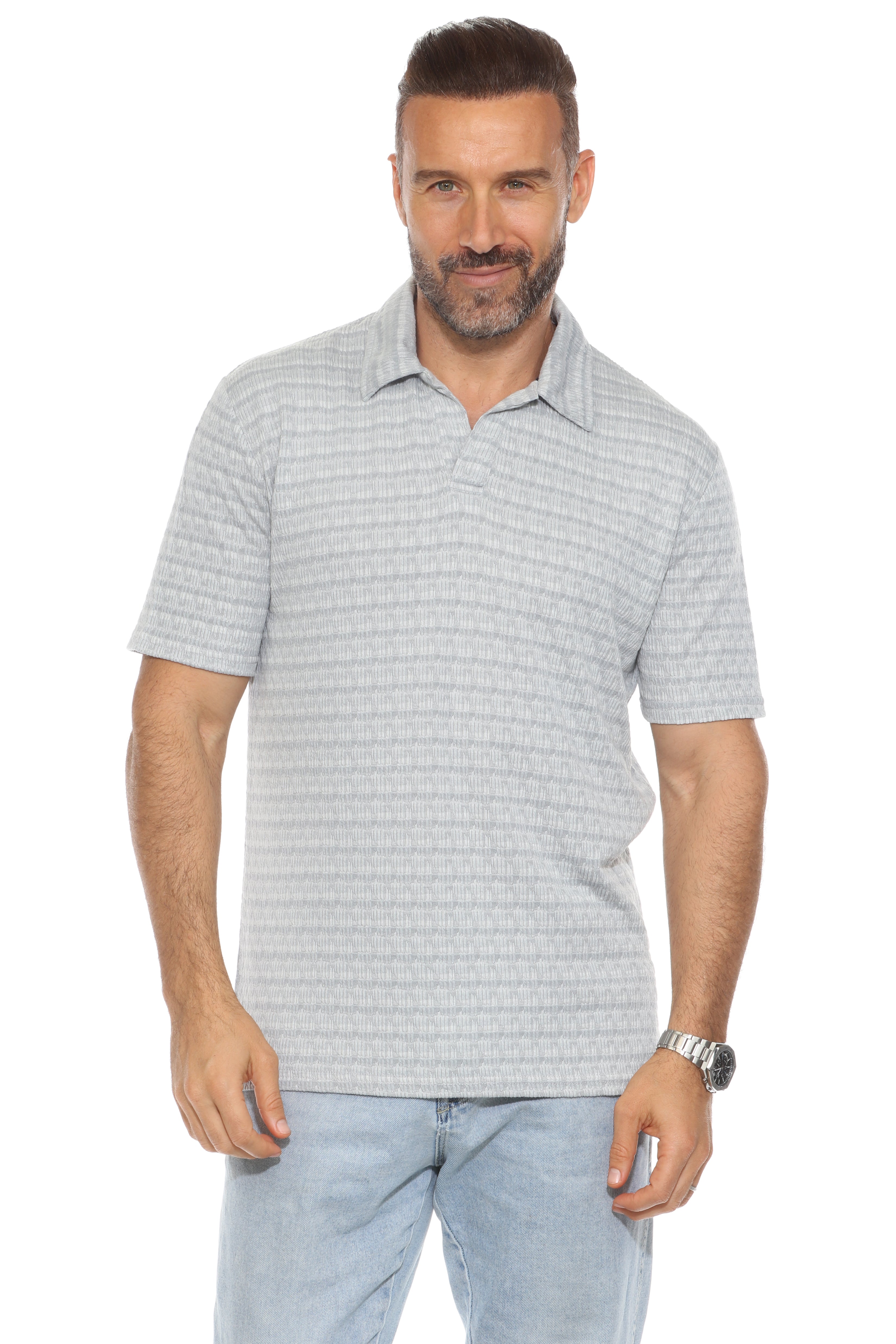 Casual Stylish Textured Stripe Print Polo Shirt