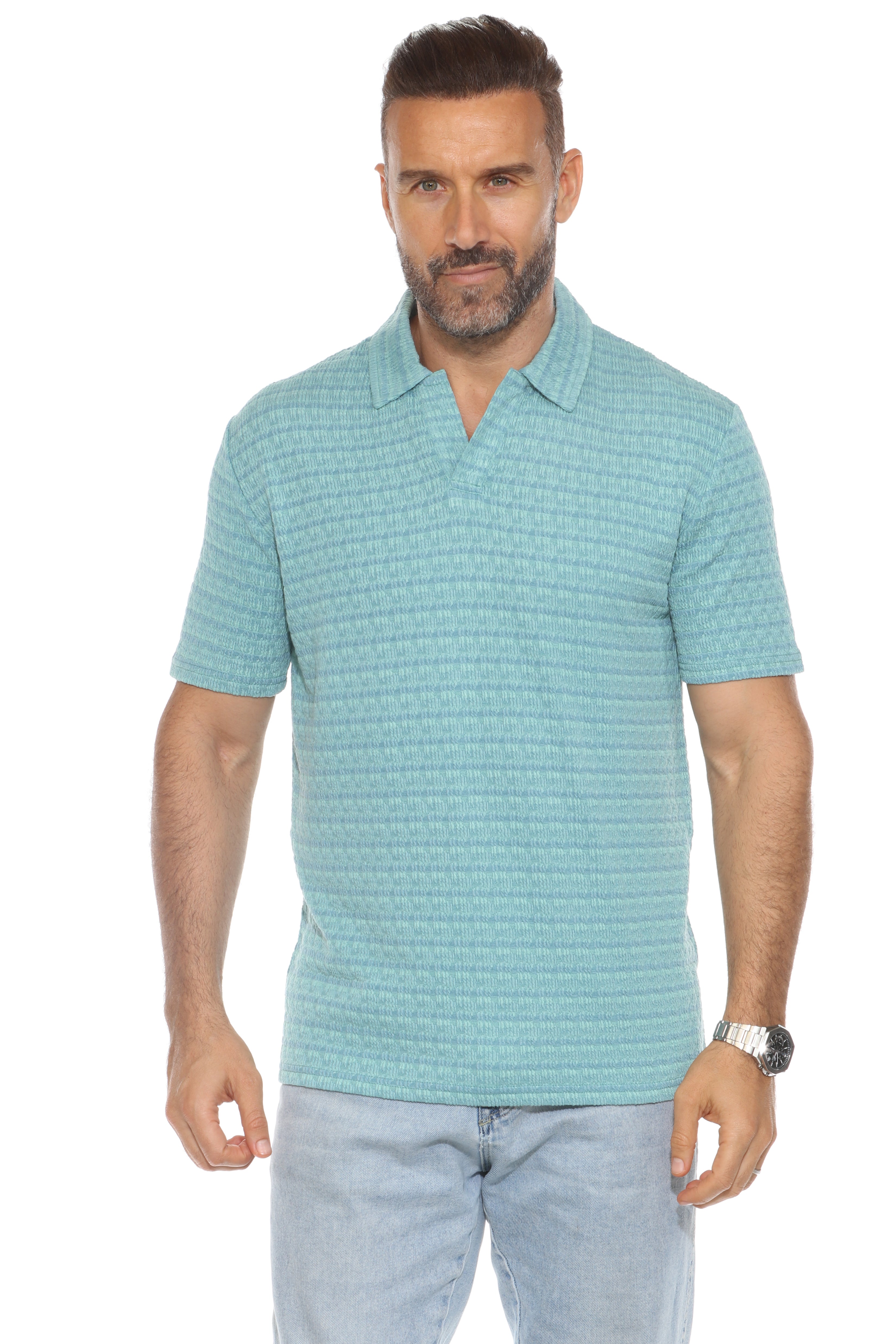 Casual Stylish Textured Stripe Print Polo Shirt