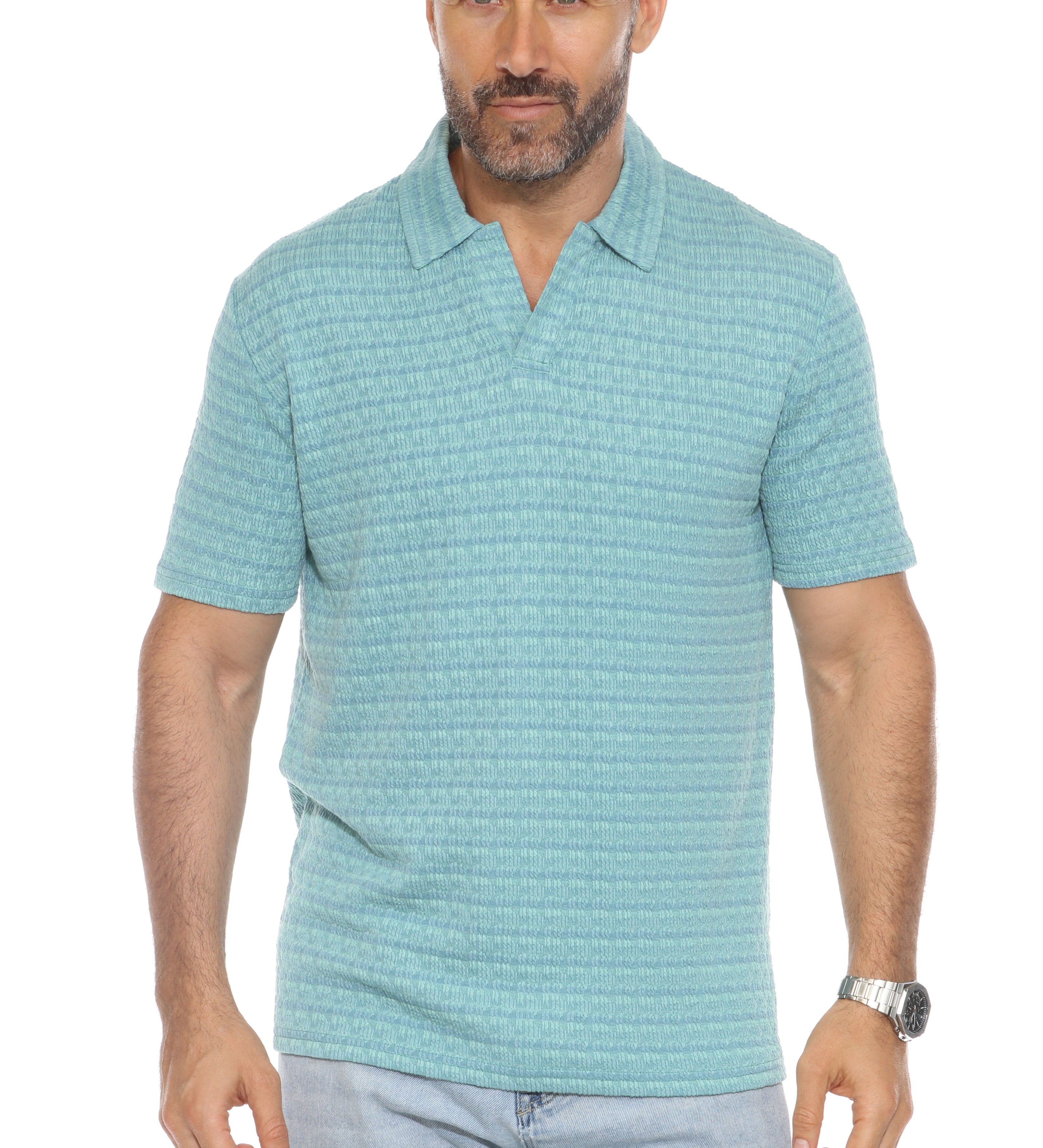 Casual Stylish Textured Stripe Print Polo Shirt